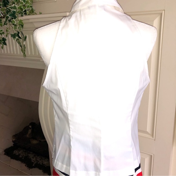 Worth Collection White Cotton Blend Sleeveless Button Bow Front Blouse Size 10 - Picture 5 of 12